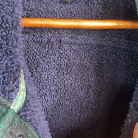 REALTREE Plaid Fleece Hooded Shirt Jacket Navy Green Sherpa Lined Pockets Size S - Picture 9 of 15